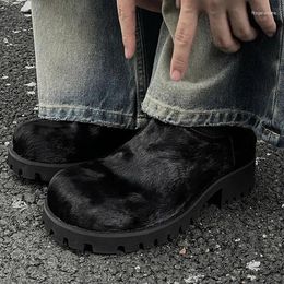 Casual Shoes Fashion Design Men Leather Slip On Horse Hair Women Derby Thick Soled Unisex Loafers