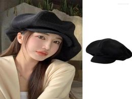 Berets Japanese Corduroy Mushroom Hat Fashion Large Cloud Autumn Winter Black Octagonal Cap Women Face Small Painter Caps Gorros468859872