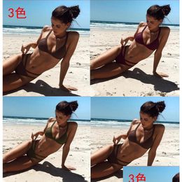 Bikinis Set Mj-90 Solid Brazilian Women Bikini Nude Swimwear Swim Suit Retro Biquinis Y Pad Low Waist Micro Thong Beach Drop Delivery Dhyn3