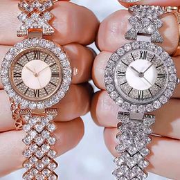 Wristwatches Women's Quartz Watch Fashion Luxury Roman Pattern Diamond Ladies Women Double Layer Bracelet