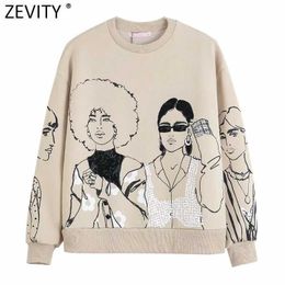 Men's Hoodies Sweatshirts Zevity New 2021 Womens Fashion Beauty Girl Printed Leisure Sports Shirt Womens Basic O-neck Knitted Hoodie Fashion Zipper Top H510 Q240506