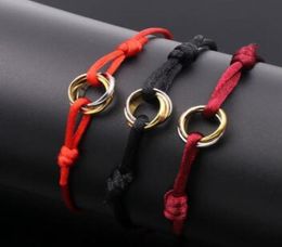 Fashion Women Lover Bangle Handmade Rope Chain Bracelet Charm Titanium Stainless Steel three circles8253183