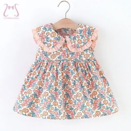 Dresses Sweet Toddler Baby Girls Sleeveless Floral Dress Summer Cute Navy Collar Thin Section Children Clothes 0 To 3 Years Kids Costume