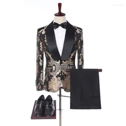Men's Suits Mens Wedding 2024 Italian Custom Made Formal Gold Jacquard Smoking Tuxedo Jacket 2 Piece Groom Terno Party For Men