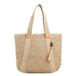 Totes Straw Woven Bag Fashion Handmade Simple Large Capacity Hand-Woven Handbags Summer With Tassel Pendant Casual Tote Purses