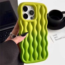 Cell Phone Cases Cute 3D Vase Pattern Gradient Silicone Phone Case For phone 15 14 13 12 Pro Max 11 Curly Wavy Shockproof Bumper Aesthetic Cover