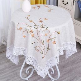 Pads Embroidered Silk Ribbon Tea TableCover Rectangular Square Tablecloth Handmade Towel Cloth Art Cotton Linen Rural Table Cloth