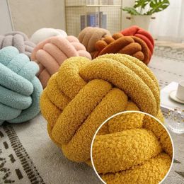 Pillow Fleece Roll Sofa Throw Living Room Round Ball Headboard BackHand-knotted Lamb