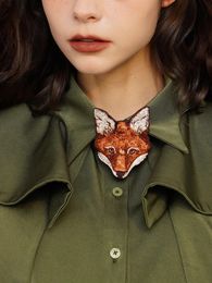 Womens Fun Fox Bow Tie Exquisite Embroidery Accessories 240430