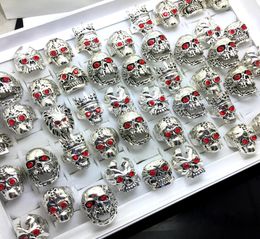 whole 20Pcs Mix red eye Skull silver Plated Skull pattern rings jewelry finger ring punk biker fashion3156654