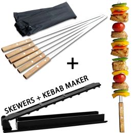 Grills 340 Stainless Steel BBQ Long Skewers with Kebab Maker for Shish Kebab Turkish Grills Kabobs Grilling Koubideh BrazilianStyle