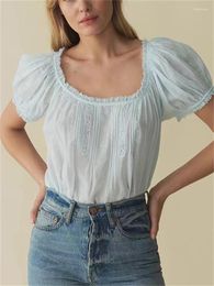 Women's Blouses Women Lace Stitching O-Neck Blouse Summer 2024 Short Puff Sleeve Ladies Sweet 2 Colours Shirt Tops
