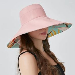 Berets Summer Large Brim Reversible Wear Fisherman's Hat Fashion Simple Printed Sun Shade Sunscreen Female Tide