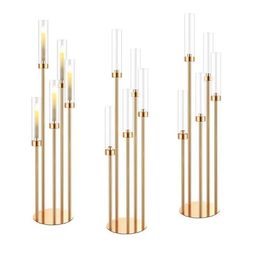 Gold Floor Candelabra Centerpieces 42.5'' Tall Metal Candle Holders 5 Arms Candlestick With acrylic cover