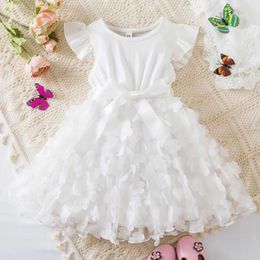 Girl's Dresses Baby Girls Dress for Eids 3D Butterfly Birthday Children Pink Ceremony Costume 1-6 Years Little Girl Princess Dress for Wedding