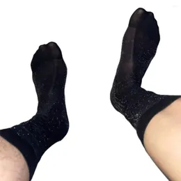 Men's Socks 1 Pair Sexy Shiny Silky Sock See Through Breathable Casual Stockings Man Business Dress Middle Tube