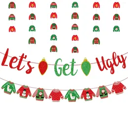 Party Decoration Kreatwow-Let's Get Ugly Christmas Themed Banner Pull Flag Red And Green Sweater 3Pcs