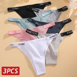 Women's Panties 3PCS/Set Ribbed Cotton Women FINETOO English Letter Elastic Strap Sexy Low Rise Brazilian Female Underwear M-XL