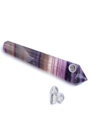 HJT Whole 78 inches Long Rock Stone Rainbow Fluorite Quartz Crystal Smoking Pipes for Tobacco with 3 screens SHIPPI9197857