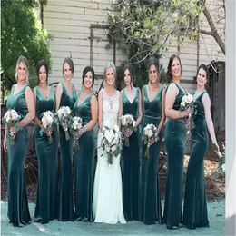 Green Veet Dresses Dark Bridesmaid Floor Length V Neck Sheath Custom Made Plus Size Maid Of Honor Gown Vestido estido