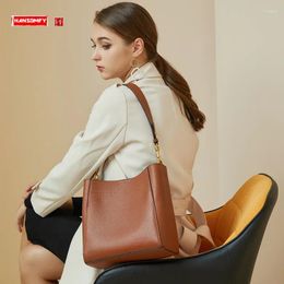 Evening Bags Closed-Toe Layer Cowhide Vintage Leather Women Bag Large-Capacity Fashion Brand Bucket All-Match Shoulder Messenger