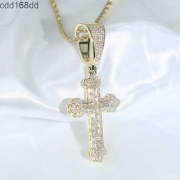 Pendant Necklaces Hip Hop Iced Out Bling Sparking 5A Cubic Zirconia CZ Cross Pendant Tennis Chain Necklace fashion Jewellery Gifts for Men boy