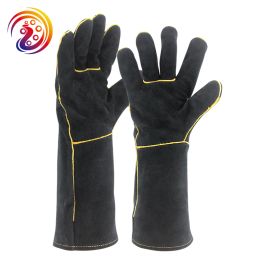 Gloves Black Welding Work Gloves For Gardening/ Wood Stove/ Antibite/ Heavy Duty / Fireplace /BBQ Heat Resistant Cow Split