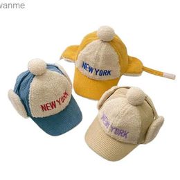 Caps Hats Doitbest snapshot hat childrens boys and girls baseball hat hip-hop hat New York letter winter warm childrens sun hat childrens earmuff hat WX