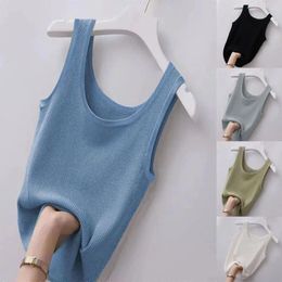 Camisoles & Tanks Basic Top Sexy Sleeveless Camisole T-Shirt Solid Colour Round Neck Crop Tops Streetwear Tees Polyester Spring Knitted Tank