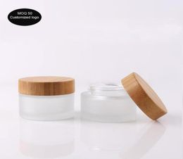 50pcslot 5G15G30G50G100G 1oz 2oz 3oz Highgrade cosmetic jar bamboo cover frosted glass bamboo jars for cosmetic packaging14469138