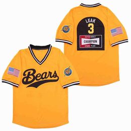 Men's T-Shirts Men Kids Baseball Jerseys The Bad News Bears 3 Leak Sewing Embroidery High Quty Sports Outdoor Blue New Yellow Racing Style T240506