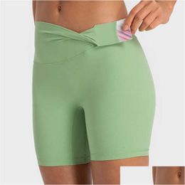 Yoga Outfits L-80 High-Rise Shorts Nake Feeling No T-Line Elastic Tight Pant Leggings Womens Sports Trousers Atheltic Sportswear Drop Dhmxi