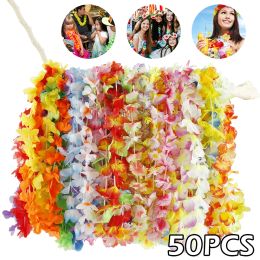 Dresses 50Pcs Hawaiian Flower Wreath Garland Necklace Fancy Dress Decor Hawaii Beach Party Artificial Flowers DIY Luau Party Supplies