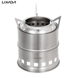 Cookware Lixada Stainless Steel Wood Stove Portable Lightweight Alcohol Stove Burner Outdoor Cookware for Camping Picnic BBQ Cooking