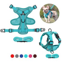 Dog Collars Leashes Cat Harness With 1.5m Traction Leash For Small Medium No Pull Breathable Reflective Adjustable Puppy Saddle Pet Supplies H240506