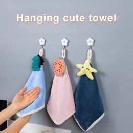Towels Coral Fleece Hangable Thicken Towel CartoonTowel Cute Absorbent Hand Towels Cleaning Cloth Rag Handkerchief