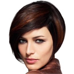 Bob Wigs Human Hair for Black Women Highlight Short Pixie Cut Glueless Wig with Bangs Layered None Lace Front Wig Full Machine Made Wig 1B 30 Color