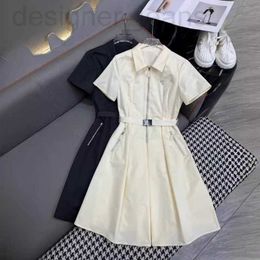 Basic & Casual Dresses designer Early Spring New Pra Nanyou Gaoding Gentle Girl Style Versatile Polo Collar Belt Solid Color Short sleeved Dress QOCA