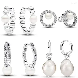 Stud Earrings Original String Of Silver Beads Cultured Baroque Pearl Hoop Earring For Women 925 Sterling Gift Diy Jewelry