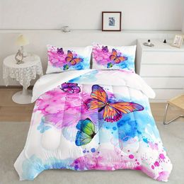 Duvet Cover 3pcs Fashion Ink Colorful Butterfly Print Bedding Set, Soft And Comfortable Skin-friendly Bedroom Quilt, Guest Room (1 Quilt + 2 * Pillowcase, No Core)