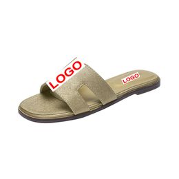 Designer de luxo Oran chinelos de praia Sandálias planas deslizantes Slide Summer Lady Leather Flip Flip