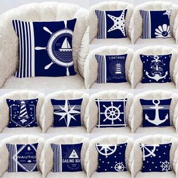 Pillow Nautical Series Helm And Anchor Blue Printed Pillowcase Home Living Room Sofa Cover Bedroom Decoration