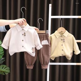 Clothing Sets Autumn Boys' Long Sleeve Set Spring And Bear Print Shirt Casual Pants Children's Fashion Two Piece