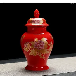 Storage Bottles Retro Ceramic Jar Red General Household Decoration Living Room Accessories Cereal Dispenser