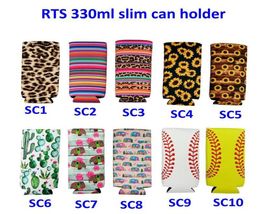 Slim Can Beer Insulators Premium Neoprene Beverage Cooler Collapsible Cola Soda Bottle Koozies Cactus Leopard Can Sleeve ST6687050573