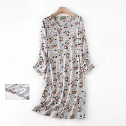 Women's Sleepwear Fasahi Night Dress Women Cotton Pijama Plus Size Casual O Neck Long Sleeve Nightgown Cute Print Loose Nightdress