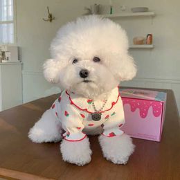 Dog Apparel Puppy Summer Clothes Cute Lace Strawberry Print Pet Bottoming Shirt Poodle Bichon Cats Small Chihuahua H240506