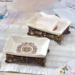 Dishes 1 pc European Style Ceramics Soap Sleeve Double Layer Square Home Soap Holder Container Travel Bathroom Shower Accessories