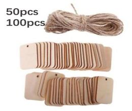 50pcs100pcs Wooden Label Nature Wood Slice Gift Tags Hanging Label Wedding Party With Hemp Ropes for Christmas tree8957864