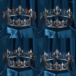 Hair Clips Full Round King Crown- Metal Rhinestone Crowns And Tiaras For Women Men Party Prom